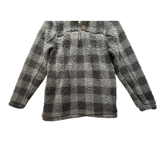 Alpine Sherpa Mens Pullover Fleece Small 1 Plaid Gray & Black Soft - Picture 5 of 12